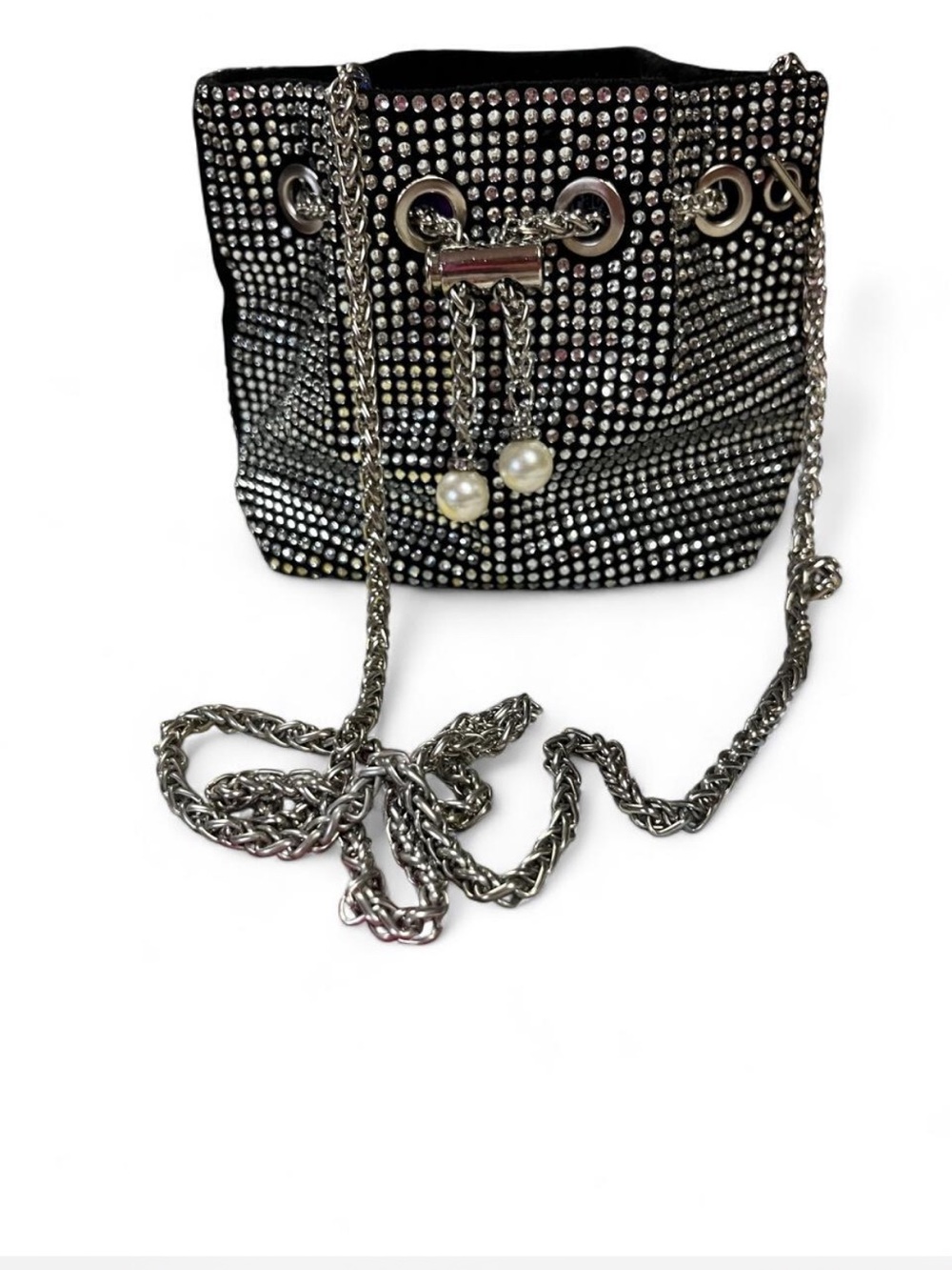 Anna & Elle Rhinestone Crossbody Bucket Bag Faux Pearl